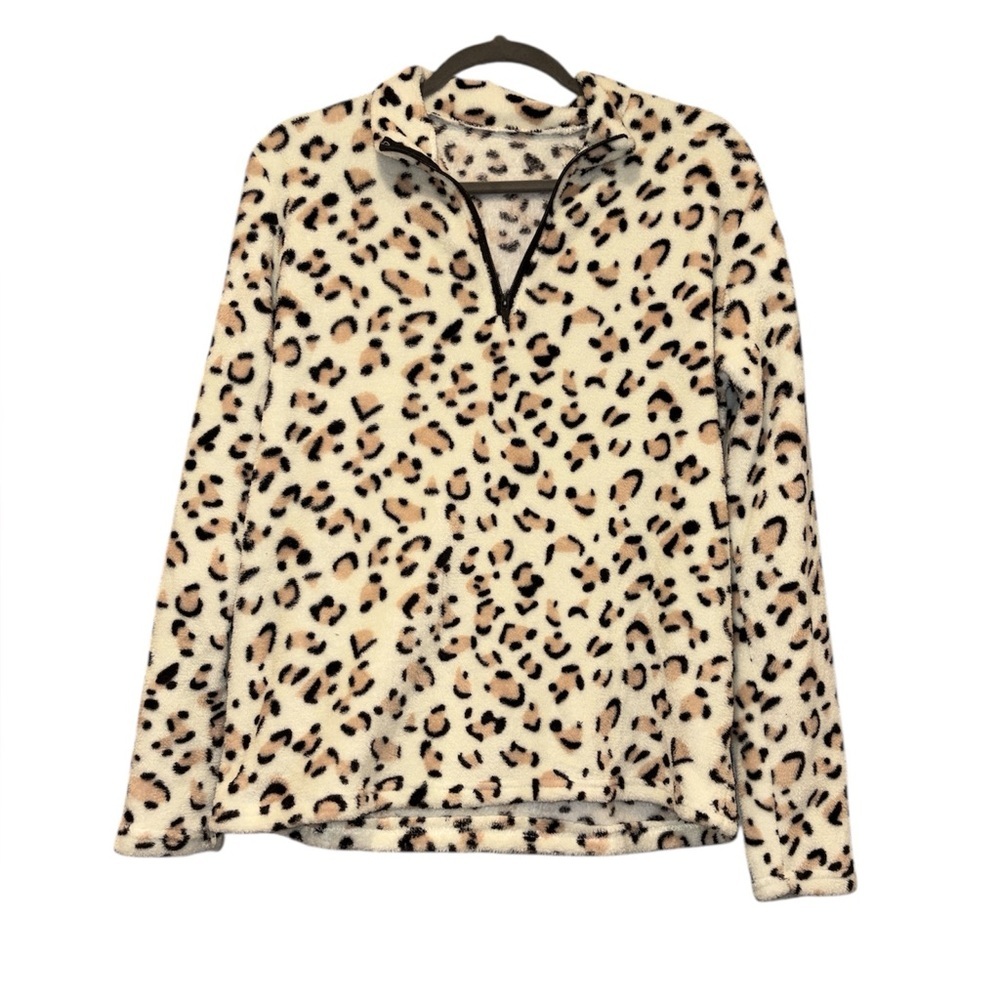 Girls XL Leopard Print Fleece Quarter Zip (Fits Women’s S/M)